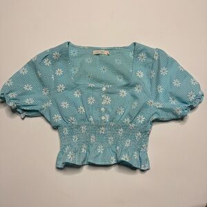 Suite 2939 Gingham Smocked Peasant Top Floral Daisy Print Prairie Tradwife